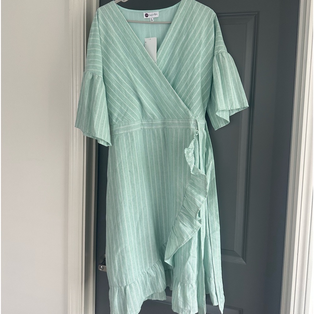trendy green ruffle midi dress